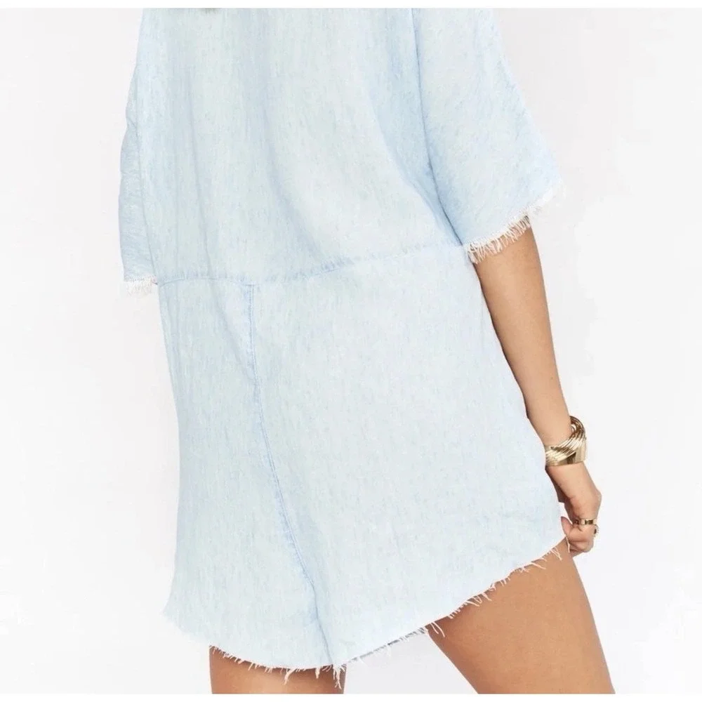 Show Me Your Mumu Size XS Horton Denim Chambray Romper Shore Blue Linen Blend